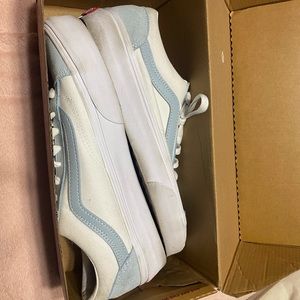 white and baby blue sports vans. worn once at the park!